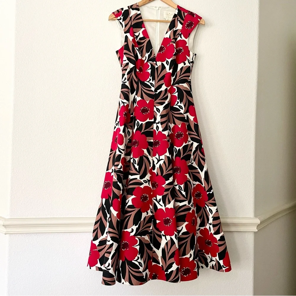 Kate Spade Dress Desert Muse Poppy Field Structured Midi ASO Celeb Event Wedding